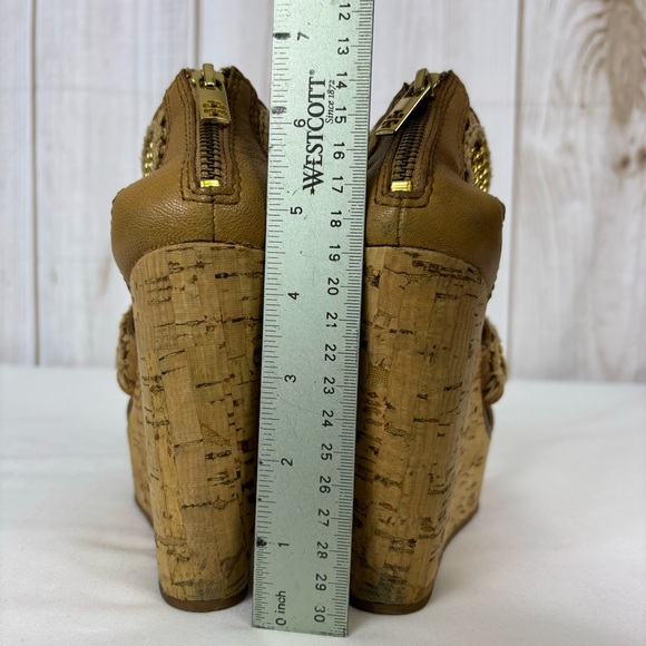 Tory Burch Lucian Sandals Leather Gold Chain Strappy Platform Wedges Tan Size 6 - Picture 15 of 15